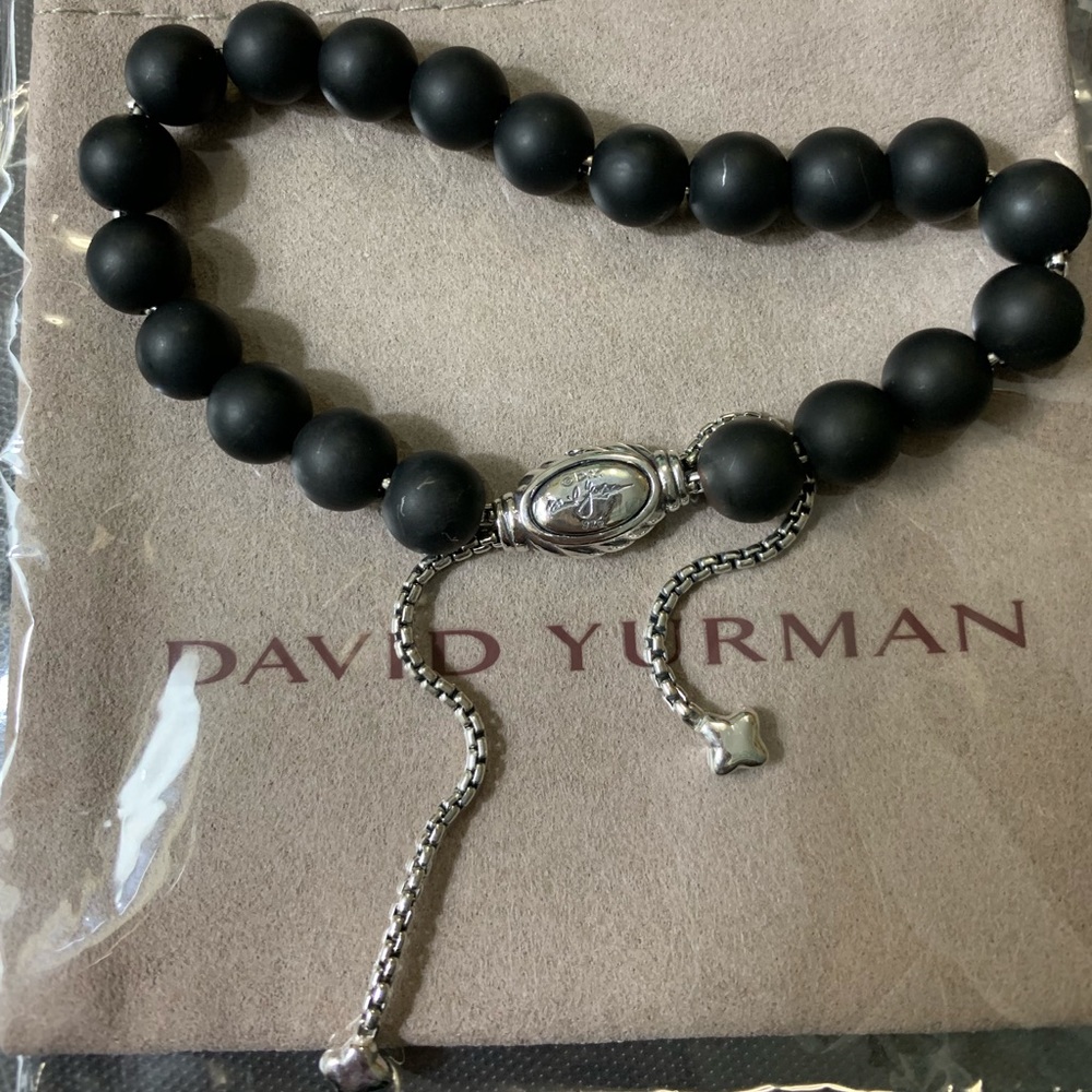 DY SILVER 8mm BEADS BRACELET BLACK ONYX MATTE